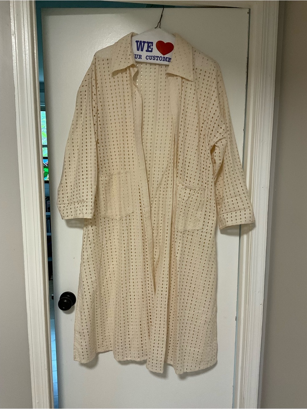 Anthropologie Open-Front Eyelet Duster in Cream - Picture 3 of 4
